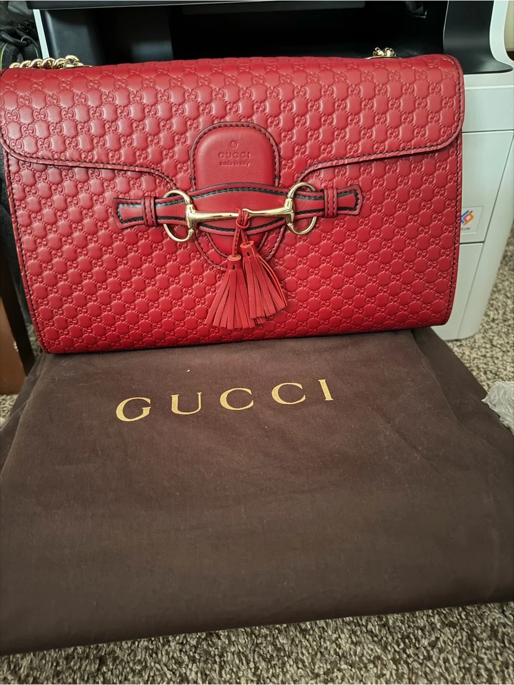 Gucci Red Embossed Leather Crossbody with Tassel